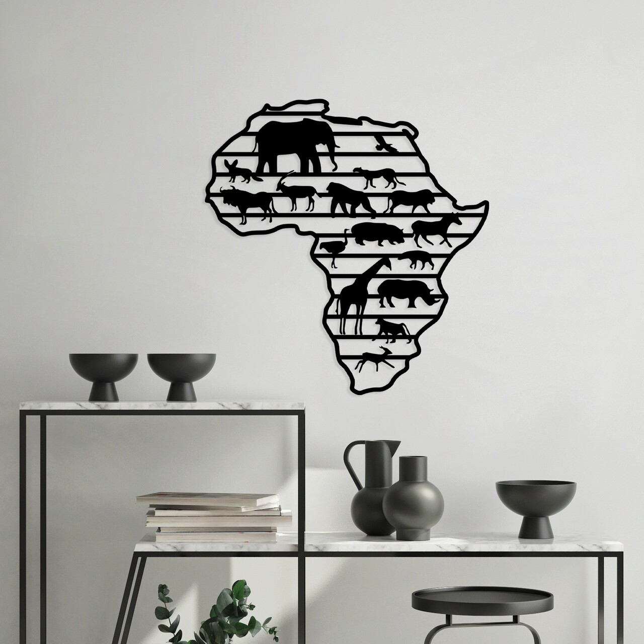 Decoratiune de perete, African Animals, Dimensiune: 67 x 70 cm, Negru - imagine 6